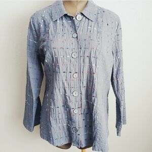 Habitat Textured Crinkled Grey Multi Color Button Up Top